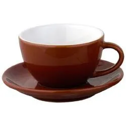 Brown cappuccino cups with saucers
